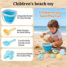 11 pezzi Set divertente per bambini di secchio e setaccio pieghevoli, secchio portatile e pieghevole per spiaggia, sabbia, giochi d'acqua - Multicolore - Visualizzare 6
