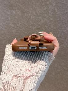 Minimalist Elegant Brown Leather Texture Phone Case With Wrist Strap, Compatible With IPhone 17 Pro Max/17 Pro/17/16 Pro Max/16 Pro/16/16 Plus/15/15 Pro Max/15 Pro/15 Plus/13/14 Pro Max/13 Pro/13 Pro Max/14 Pro/14 Pro Max/14 Plus, Soft Case, Creative Design For Men And Women - Brown + Bracelet - View 10