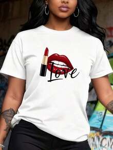 Funny Lipstick Design T-Shirt-1 - White 3 - View 2