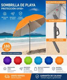Sombrilla de Playa 160CM UV50+ Parasol Ajustable Inclinable con Bolsa de Transporte Resistente al Viento para Playa Camping Jardín Pesca - Morado - Ver 6