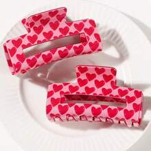 1pc Women's Elegant Pink Heart-Shaped Hair Clip - Non-Slip, Strong Grip, Heart-Shaped Accessory, Hair Claw - Multicolor - View 7