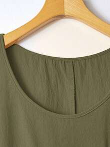 EMERY Vestido de verano casual de talla para mujer, de color verde militar sólido, sin mangas, con volantes en el bajo y parches de encaje en la espalda - Verde militar - Ver 2