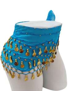 Tiara + Bracelet + Necklace And Scarf Set With Arabic Coins For Dance - Light Blue - View 3