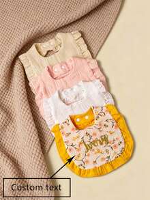 1pc Customized Text, Custom Embroidered, Exquisite Lace Baby Bib, Soft And Skin-Friendly, Newborn Anti-Spit-Up Bib - Multicolor - View 2