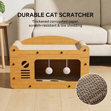 Multi-Functional Cat Scratcher House, 2-In-1 Cat Bed & Cardboard Scratcher With Hanging Balls, Indoor Cat Cave For Resting, Playing & Scratching - 56*30*30cm - View 6