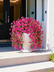 4pcs/6pcs/8pcs Artificial Green Vine And Eucalyptus Leaf Decor. UV Resistant Suitable For Outdoor. Suitable For Wedding, Porch, Living Room, Office Wall, Garden, Bookshelf, Home Decor. - Red Lotus Color - View 3