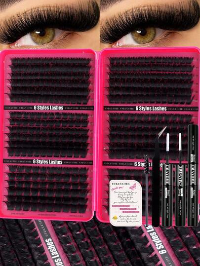 Set de 480/432/384 pestañas en racimo con efecto de ojos agrandados, suaves y ligeras, fáciles de usar y reutilizables. Ideal para principiantes y maquilladores, perfecto para citas diarias y fiestas. Incluye pegamento, pinzas y cepillo para pestañas.