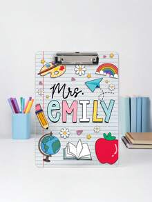 1pc Personalized Custom Teacher Clipboard, Customized Name Transparent Acrylic Board With Metal Clip, Cute School Supplies Doodle, Transparent Rainbow And Apple Design, Unique Teacher Appreciation Gift, Suitable For Classroom Decoration, Lesson Plans And Daily Use - Multicolor - View 4