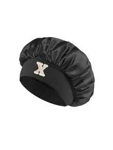 1 pieza Gorro de dormir de satén de seda sintética para mujer, gorro de dormir de tamaño grande con 26 letras para cabello rizado trenzado, adecuado para dormir y uso de belleza diario - Negro - Ver 23