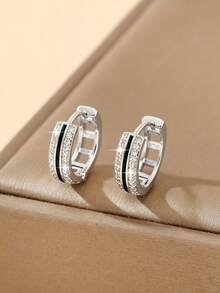 1 paire de boucles d'oreilles à clous rondes géométriques élégantes et luxueuses en cuivre incrusté de zirconium, légères, boucles d'oreilles mode pour femmes, cadeau pour rendez-vous - rond - Voir 5