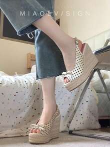 Summer-Ready Leather-Like Synthetic Leather With A Retro Style And PU Lining. 6.5cm Heel, Suitable For Petite Women. - 白色 - 查看 3