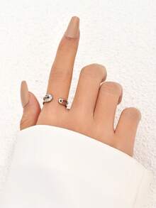 Nooxian 1pc Brooch Shaped Zirconia Open Ring - Silver - View 2