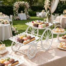 1pc 2-Tier White Lace Wedding Dessert Cart, Plastic Snack, Fruit, Cake Stand Holder, Suitable For Wedding, Holiday Events, Birthday Party, Theme Party, Afternoon Tea Dessert Display Rack, Wedding Table Decor - Multicolor - View 4