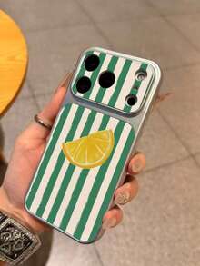 1 pieza Funda protectora con textura de limón a rayas para iPhone 15 Pro Max - Verde - Ver 4