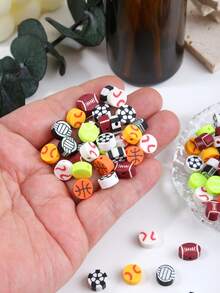 50/100颗运动球形聚合物粘土珠，适用于珠宝制作，可用作DIY手链、耳环、项链等工艺珠饰的间隔珠 - 運動軟陶珠 - 查看 4