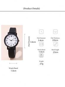 Set de 2 relojes de cuarzo con correa de silicona y esfera numérica minimalista + pulsera, reloj de moda para estudiantes - Negro - Ver 6