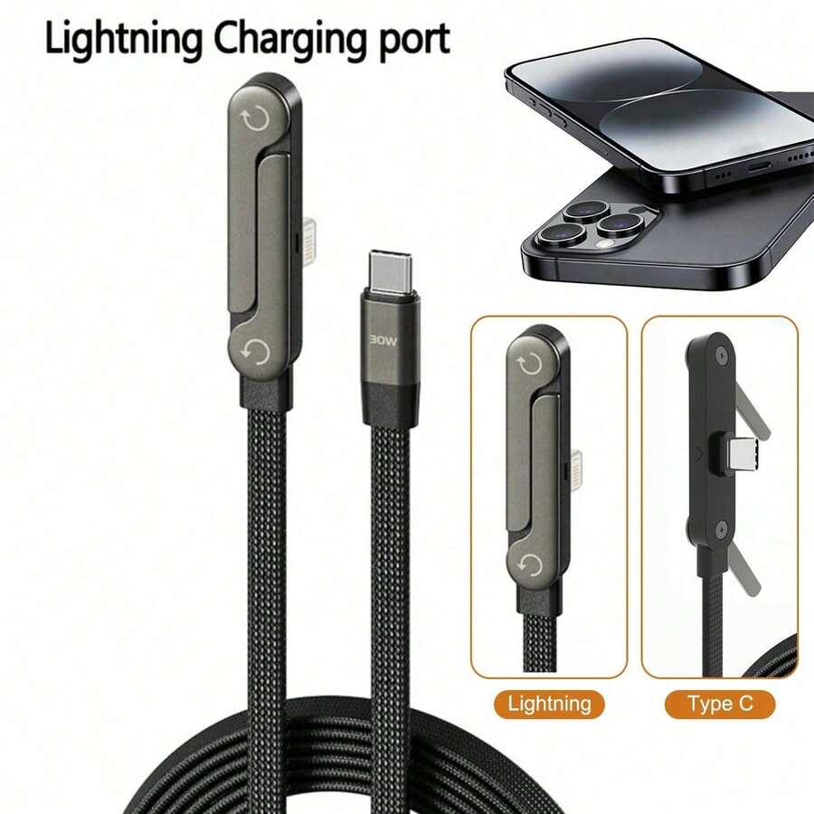 2合1支架充電線，保護您的頸椎！240W超快充Type-C充電線，長度150cm，內建可折疊手機支架