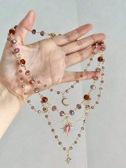 قلادة سلسلة ترف شمسية عتيقة مع شراشيب، مناسبة للتجمعات اليومية والعطلات للنساء