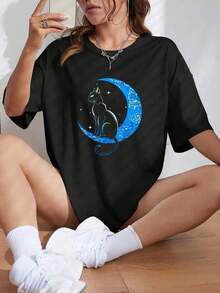 1 Women's T-Shirt With Floral Print And Lettering. - Black 4 - View 3