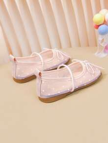 Girls' Polka Dot Mesh Ballet Flats, Breathable Bow Knot Mary Jane Shoes, Soft Non-Slip Flat Shoes For Kids Daily Party Performance - Pink - View 6