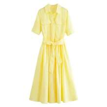Vestido de mujer con efecto adelgazante, diseño versátil, informal, nuevo estilo, manga corta, hasta el tobillo, cuello tipo de fibra de poliéster - Amarillo - Ver 4