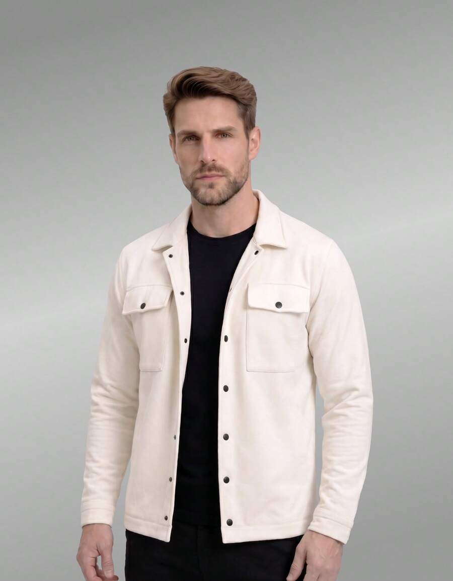 Stylish Men's Jacket With Waterfall Collar, Long Sleeves, Casual Sweatshirt Style With Button Details And Pockets. - Off - View 1