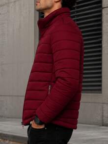 Men's HPC Polo Fleece Puffer Jacket, Warm, Casual, Basic, No Hood, Youthful And Modern Style, Ideal For Winter Or Cold Weather - 紅色 - 查看 3