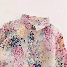 Fashion Women's Clothing Blusa de lino con estampado floral de tipo ditsy en colores de macaron, blusa suelta y ligera versátil para mujeres en primavera y vacaciones - Rosa Fucsia - Ver 5