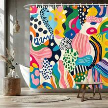 1/4pc Abstract Art Shower Curtain Set, Multi-Color Pop Art Print Bathroom Decor, Bathroom Curtain, Bathroom Accessories Including U-Shaped Mat, Toilet Lid Cover, 70.87X70.87 Inch Shower Curtain With Hooks, Modern Abstract Bathroom Decor - A - View 23