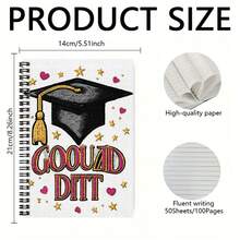 1pc Graduation Season Exclusive Spiral Notebook, Cover Embroidered With Graduation Cap Design, Decorated With Stars And Hearts, "GOOD DIT" Text Prominent And Eye-Catching. 100-Page High Capacity, Suitable For Work Records, Study Notes, Diary Writing, And Also A Thoughtful Gift Choice For Graduation Or Birthday. - C - View 2