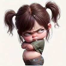 1pc Angry Girl Cartoon Character Sticker, With Braids Green Top And Jeans, Suitable For Car Motorcycle Wall Window Ceramic Wall Sticker, Funny Design Cute Room Decor - 1pc - View 1