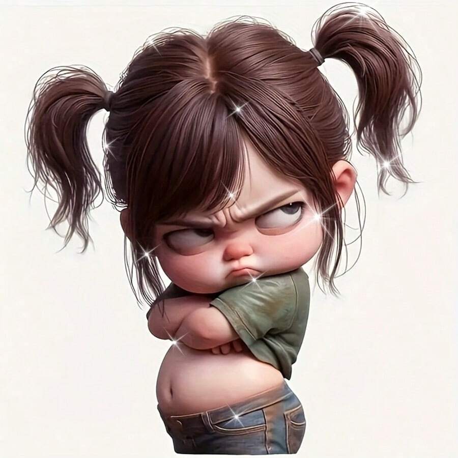 1pc Angry Girl Cartoon Character Sticker, With Braids Green Top And Jeans, Suitable For Car Motorcycle Wall Window Ceramic Wall Sticker, Funny Design Cute Room Decor - 1pc - View 1
