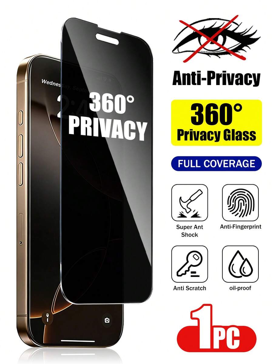 XINHONGYU 1pc 360° Full Privacy Screen Protector - 4-Way Privacy Protection, Ultra-Strong Tempered Glass, 5x Strength Increase, Invisible Protection, Anti-Fingerprint, Easy Installation, Scratch-Resistant, Bubble-Free, Compatible With Phone Cases, Anti-Peeping, Anti-Fingerprint, Anti-Drop, Compatible With Phone 17, 18 Series - 1pc - View 1