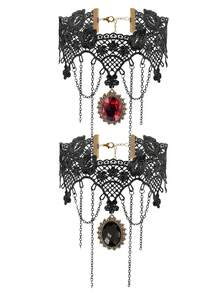 1pc Women's Retro Gothic Choker Necklace, Dark Style Lace Collar Necklace - Multicolor - View 2