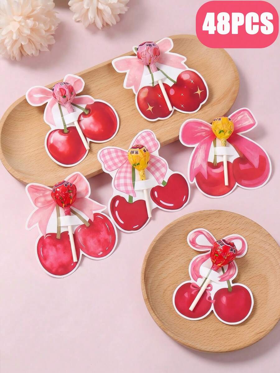48pcs Cherry Bow Lollipop Decoration Cards,Cherry Bow Pattern Lollipop Cards,Birthday Gift Packaging Decor Card,Cherry Bow Party Gift Wrapping Supplies,Wedding Party Favor Candy Wrap Card,Cherry Bow Birthday Party Decor,Babe Shower Decor,Gender Reveal Decor,Birthday Bags Fillers,Birthday Gift Tag Card,Birthday Party Supplies,Birthday Gifts,Party Favor