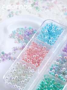 6格彩色玻璃珠美甲配件混裝 夏季海洋珍珠水鑽美甲飾品 DIY 女用美甲沙龍珠寶美甲用品 - 彩色 - 查看 7