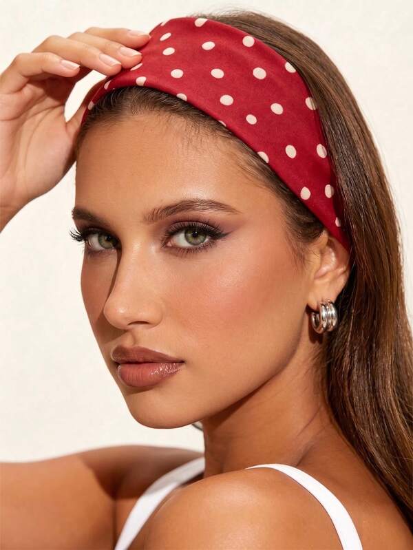 1 Pc Polka Dot Headband For Women Retro Red Wide Hairband Non-Slip Vintage Cloth Twisted Head Wraps Cute Hair Accessories For Daily Wear Party Makeup