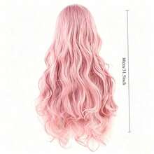 A Soft Pink Slanted Bangs, Big Waves, Long Curly Hair Wig, Fluffy And Voluminous, Suitable For Sweet Dressing, Garden Travel, And Can Be Used For Dream Themed Parties, Makeup Parties, And Soft And Cute Cosplay And Role-Playing Styling - Pink - View 2