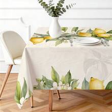 1pc Rectangular Polyester Tablecloth, French Lemon Vintage Frame Pattern, Single-Sided Printing, Suitable For Tabletop, Washable And Reusable, Applicable For Indoor, Outdoor, Patio, Wedding, Party, Dining, Craft Exhibition, Banquet Decoration - Multicolor - View 2