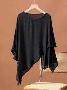 1 Piece Of Flowing, Designer Irregular Hem Solid Color Pullover Shawl - Multicolor - View 2