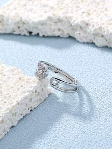 Nooxian 1pc Brooch Shaped Zirconia Open Ring - Silver - View 7