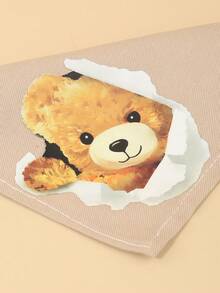 Comfortable Soft Polyester Pet Scarf, Khaki Background With Teddy Bear Pattern, Dog Accessory, Pet Supplies, Happy Dog, With Cartoon Print, Suitable For Cats And Dogs For Indoor Or Outdoor Use - Khaki - View 6