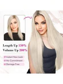 11pcs 26 Inch Straight Hair Extensions, Multi-Color Natural Soft Synthetic Hair Clips For Women - Deep Gold Highlights - 彩色 - 查看 8