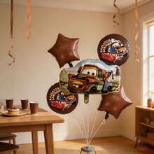 Juego de 5 globos de MINISO Cars, globos de dibujos animados de Rayo McQueen y Mate, decoraciones de globos con forma de estrella y redondos para fiestas de cumpleaños, hogar, vacaciones, festivales, reuniones familiares, fondos de fotos, diseño divertido y caprichoso, colorido y duradero, fácil de configurar, perfecto para crear una atmósfera mágica - Ver 5
