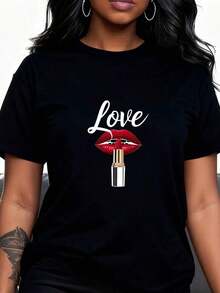 Funny Lipstick Design T-Shirt-1 - Black 5 - View 1