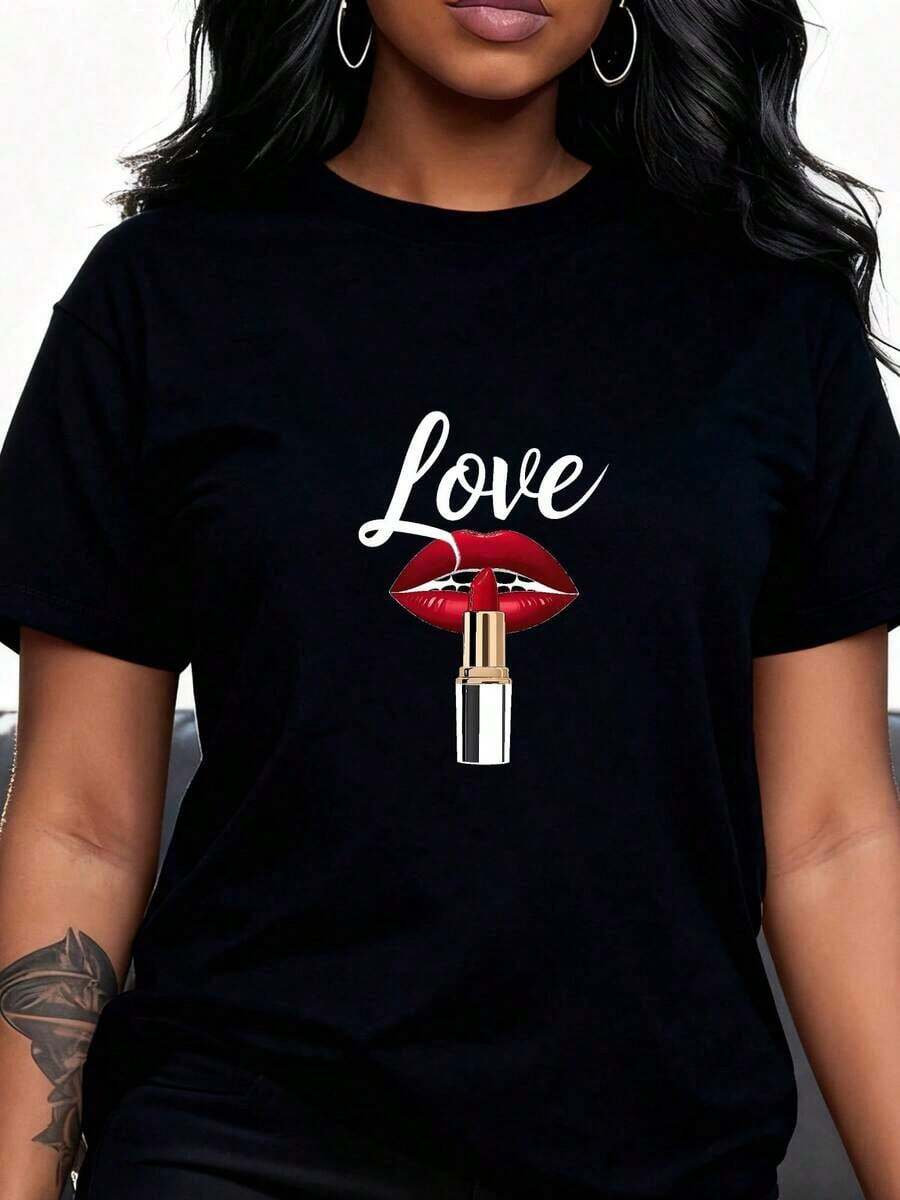 Funny Lipstick Design T-Shirt-1 - Black 5 - View 1