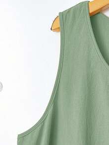 EMERY Vestido de verano casual de talla para mujer, de color verde militar sólido, sin mangas, con volantes en el bajo y parches de encaje en la espalda - verde menta - Ver 10
