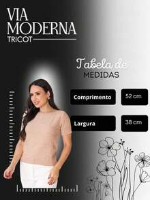 Kit 2 Blusa Camiseta T-shirt Feminina Manga Curta Detalhada Tricô Elegante Moda Verão Tricot - Verde Bebê/Areia - Visão 7