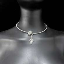 1pc Adjustable Zirconia Flower Choker Necklace Accessory For Women - Silver - View 6