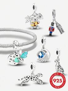 1 mặt dây chuyền hình báo gấm nằm sấp lấp lánh bằng bạc Sterling 925, thích hợp làm vòng tay DIY cho nữ. - tập trung - Xem 1